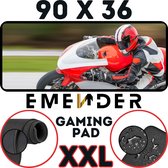 EMENDER - Muismat XXL Professionele Bureau Onderlegger – Moto Racebike GP- Gaming Muismat - Bureau Accessoires Anti-Slip Mousepad - 90x36 - Rood