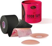 CureTape - Boob Tape No1 - ZWART - Fashion Tape – Plak BH – Borst tape - BoobTape met silicone Nipple Covers
