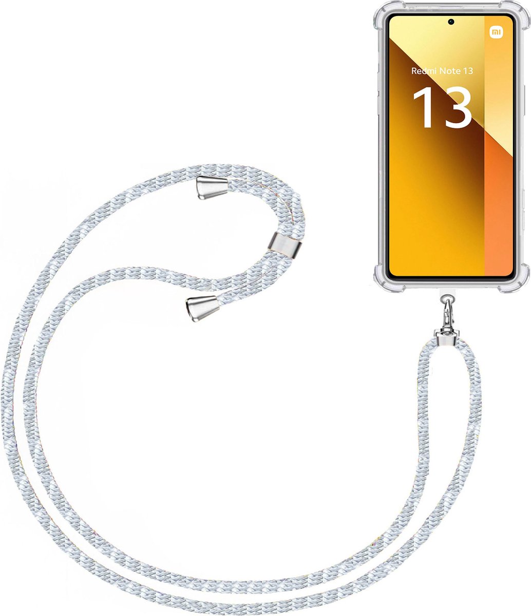 Telefoonkoord + Hoesje Geschikt voor Xiaomi Redmi Note 13 4G - Lengte Verstelbaar - Telefoonketting - Shock Proof Case - Baby Blauw