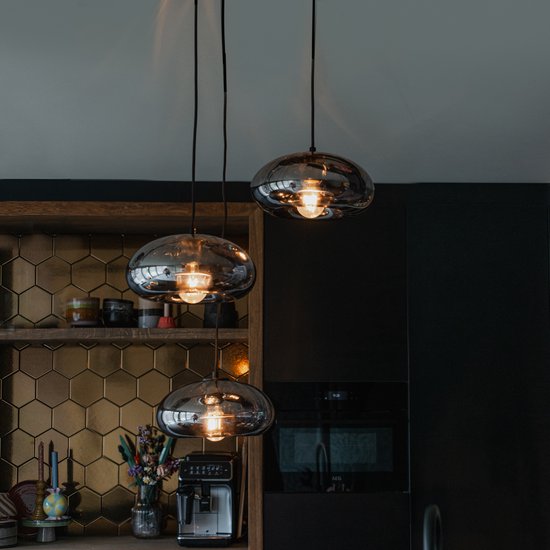 QAZQA - Art Deco Art Deco hanglamp zwart met smoke glas 4-lichts - Josje | Woonkamer | Slaapkamer | Keuken - Glas Langwerpig - E27 Geschikt voor LED - Max. 4 x 25 Watt