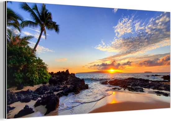 Décoration murale Métal - Aluminium Peinture Industrielle - Plage - Mer - Coucher de soleil - Hawaï - 120x60 cm - Dibond - Photo sur aluminium - Décoration murale industrielle - Pour le salon / chambre