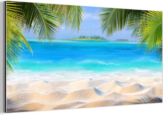 Décoration murale Métal - Peinture Aluminium Industrielle - Plage - Palmier - Mer - Ile - 160x80 cm - Dibond - Photo sur aluminium - Décoration murale industrielle - Pour le salon / chambre