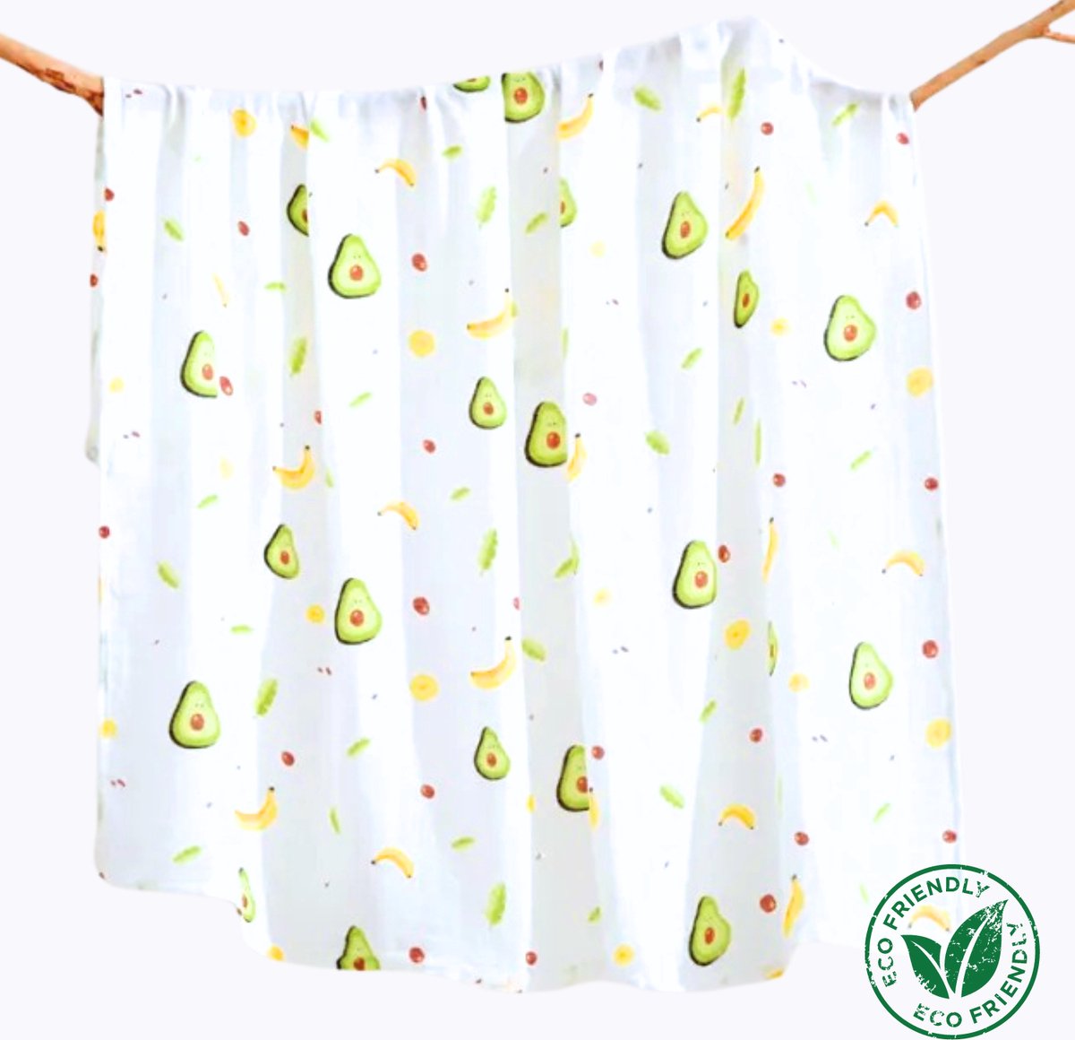 Goedkoopste Duopack 2x BoefieBoef Fruit Advocado Grote XL Hydrofiele Doek Baby - Duurzaam Eco Bamboe - Kerst en KraamCadeau - Swaddle, Inbakerdoek, Hydrofiele Luier & Babydeken - Banaan Groen Geel Wit