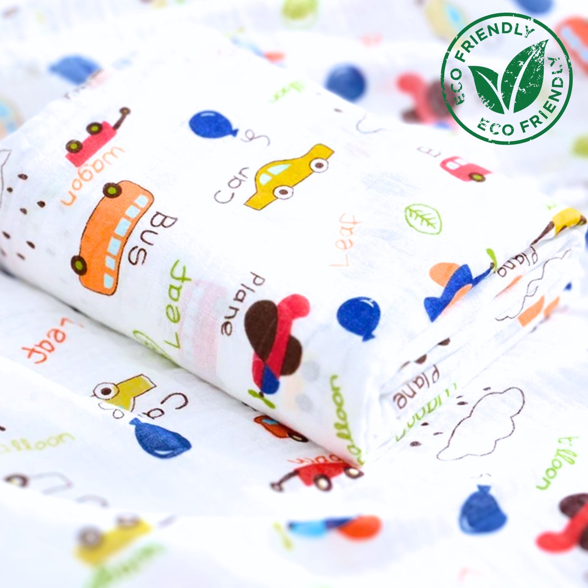 Goedkoopste Duopack 2x BoefieBoef Voertuigen Auto Vliegtuig Grote XL Hydrofiele Doek Baby - Duurzaam Eco Bamboe - Kerst en KraamCadeau - Swaddle, Inbakerdoek, Hydrofiele Luier & Babydeken - Wit Gekleurd
