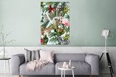 Wanddecoratie Metaal - Aluminium Schilderij Industrieel - Jungle - Dieren - Meisjes - Kinderen - Jongens - Flamingo - Papegaai - 80x120 cm - Dibond - Foto op aluminium - Industriële muurdecoratie - Voor de woonkamer/slaapkamer