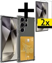 Hoesje Geschikt voor Samsung S24 Ultra Hoesje Case Pashouder Cover Siliconen Met 2x Screenprotector - Hoes Geschikt voor Samsung Galaxy S24 Ultra Hoesje Met Kaarthouder- Transparant