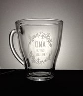 Theeglas - Oma - Bedankje voor Oma - uniek cadeau - cadeau voor oma - theeglas met gravering - graveren - oma is lief - kostbaar cadeau