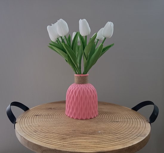 Kunststof vaas, decoratieve vaas, 14,5 cm hoog, Roze, modern, moederdag cadeau, voorjaar, lente