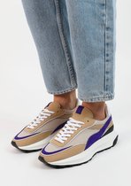 Sacha - Dames - Vegan beige sneakers met paarse details - Maat 39