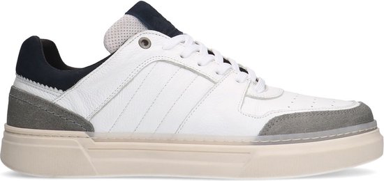 Manfield Heren Witte leren sneakers met zwarte details Maat