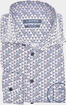Ledub modern fit overhemd - popeline - wit met blauw en beige dessin - Strijkvriendelijk - Boordmaat: 39