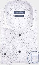 Ledub modern fit overhemd - structuur - wit met blauw en beige dessin - Strijkvriendelijk - Boordmaat: 40