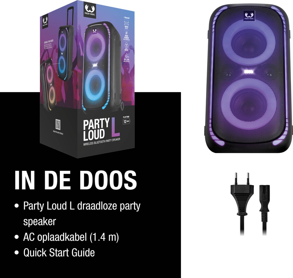 Fresh 'n Rebel Party Speaker Bluetooth - Groot formaat - 12 uur Draadloze Speelduur - Bass Boost - Lichtshow - met Trolley – foto 8