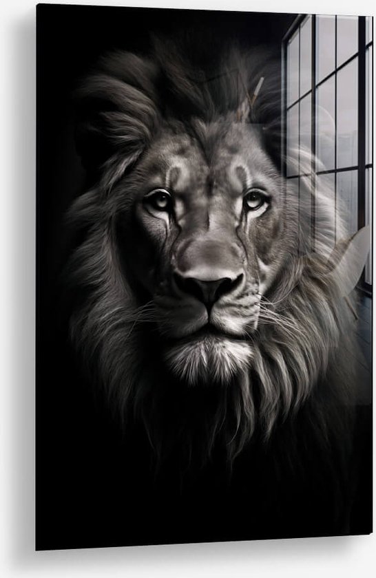 Wallfield™ - Lion Face | Glasschilderij | Gehard glas | 60 x 90 cm | Magnetisch Ophangsysteem