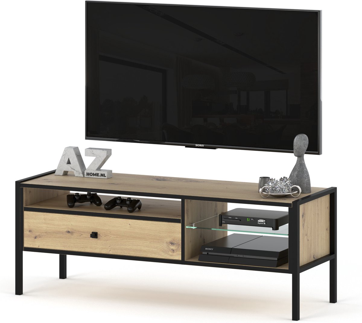 AZ-Home - Tv meubel Livi 7 - Eiken - Zwart - 124 cm - Tv Kast - Kast - Opbergkast