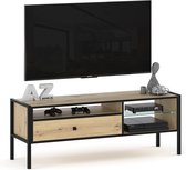AZ-Home - Tv meubel - Eiken - Zwart - Livi 7 - 124 cm - Tv Kast - Kast - Opbergkast