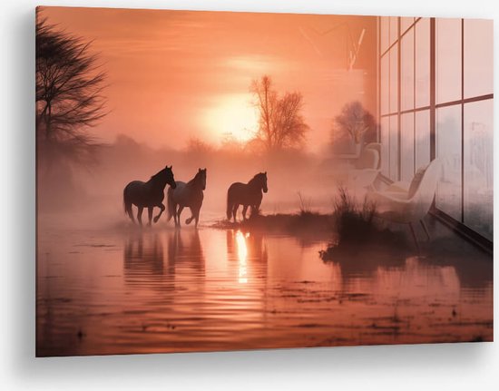 Wallfield™ - Wild Horses II | Glasschilderij | Gehard glas | 80 x 120 cm | Magnetisch Ophangsysteem