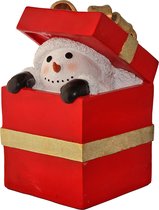 Viv! Christmas Kerstbeeld - Sneeuwpop Gluurt uit Geschenkverpakking - geschikt voor buiten - rood wit - 51cm
