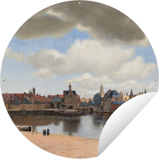 Tuincirkel Gezicht op Delft - Schilderij van Johannes Vermeer - 120x120 cm - Ronde Tuinposter - Buiten XXL / Groot formaat!