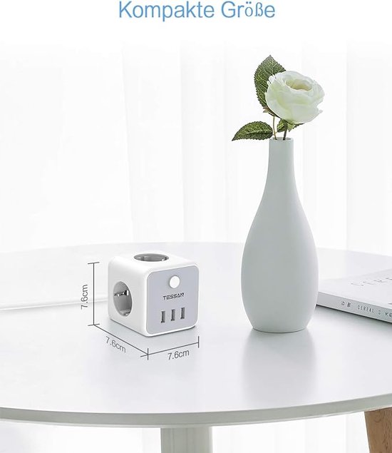 Stekkerkubus met schakelaar, meervoudige stekkerdoos met USB, 8-in-1 stopcontact, stekkerdoos zonder kabel, 4 AC 110 V-250 V, 2 USB-A 2 USB-C 5 V/3,4 A meervoudige stekker, kubusadapter voor thuis