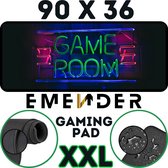 EMENDER - Muismat XXL Professionele Bureau Onderlegger – Game Room - Gaming Muismat - Bureau Accessoires Anti-Slip Mousepad - 90x36 - Zwart