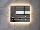 Mawialux LED Badkamerspiegel - Dimbaar - 80x70cm - Rechthoek - Verwarming - Digitale Klok - Vergroot spiegel - Bluetooth - Myla