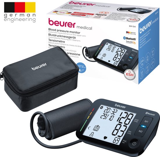 Beurer BM 54 Bluetooth® Bloeddrukmeter bovenarm - Smart - Zeer goed beoordeeld - XL Display - Manchet tot 44 cm - Hartslagmeter - Onregelmatige hartslag - Risico-indicator - Beurer HealthManager Pro app - 5 Jaar garantie - Beurer