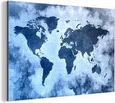 Wanddecoratie Metaal - Aluminium Schilderij Industrieel - Wereldkaart - Kleur - Blauw - 150x100 cm - Dibond - Foto op aluminium - Industriële muurdecoratie - Voor de woonkamer/slaapkamer