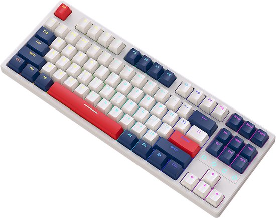 Draadloos Mechanisch Toetsenbord - Rode Switches - 87 Toetsen - Draadloos Gaming Toetsenbord - Wit/Blauw