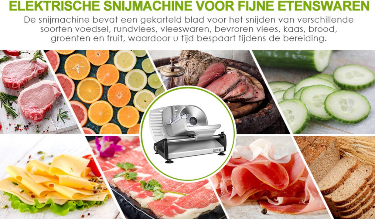 Elektrische allessnijder, roestvrij staal, 2 messen, worstsnijmachine, broodsnijmachine, hamsnijder, elektrisch mes, vlees en kaas, universele elektrische allessnijder, roestvrij staal
