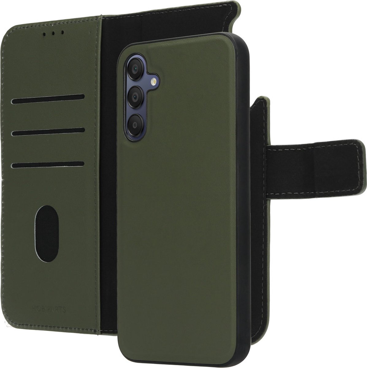 Mobiparts hoesje geschikt voor Samsung Galaxy A15 - Wallet 2-in-1 Boekhoesje - MagSafe - Echt Leder - Uitneembare Case - Sterke Magneet Sluiting - Contactloos betalen - Groen