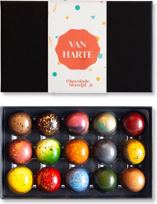 Gefeliciteerd Bonbons - 15 Chocolade Bonbons - Chocolade Cadeau - Ambachtelijke Bonbons - Van Harte - Luxe Verpakking cadeau geven