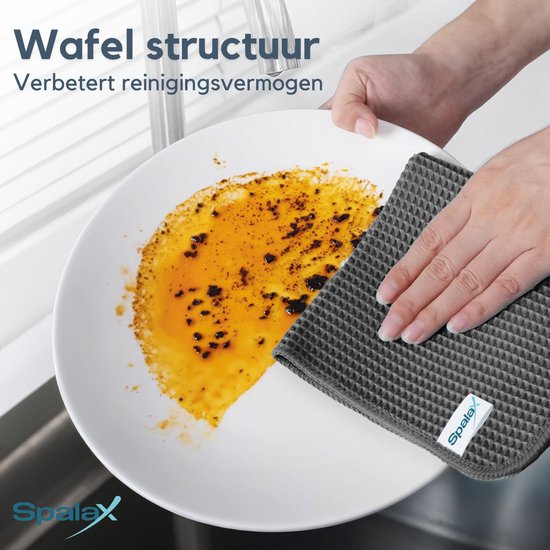 Spalax MicroWaffle Set de Torchons 6 Pièces - Chiffons en Microfibre Très Absorbants - Lavables - 30 x 30 cm