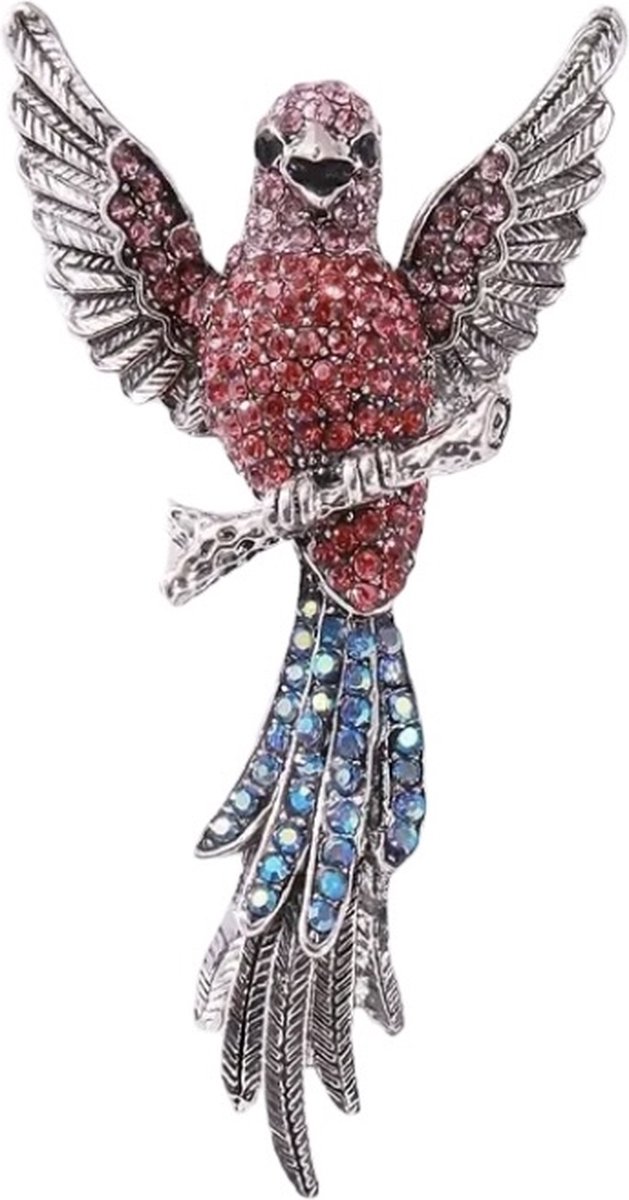 Broche Papegaai Zilverkleurig ( Roze)7.0 x 4.0 cm