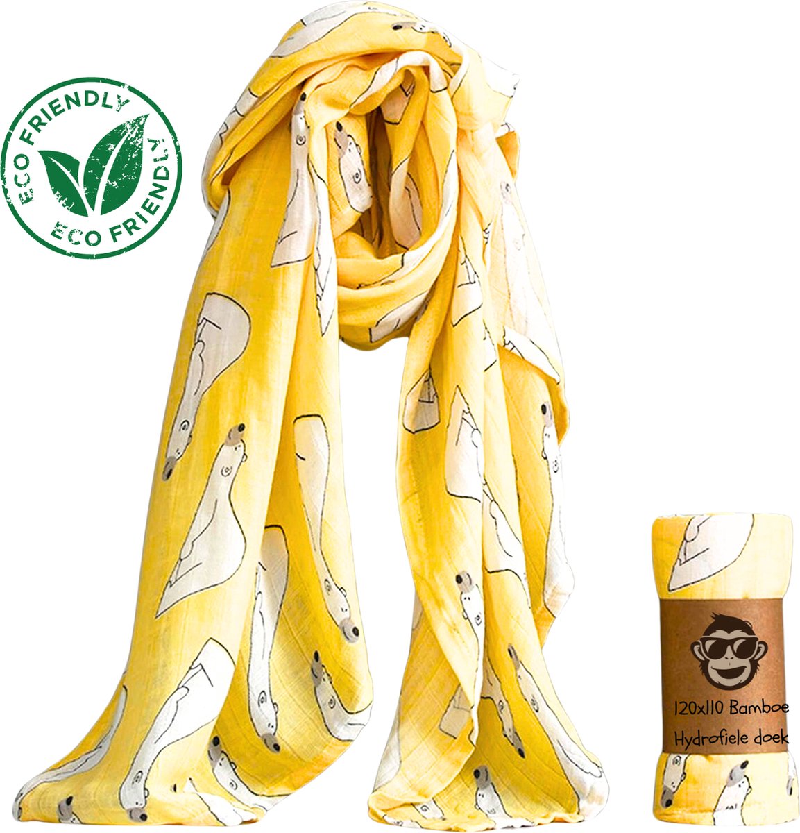 Goedkoopste Duopack 2x BoefieBoef Oranje IJsbeer Grote XL Hydrofiele Doek Baby - Duurzaam Eco Bamboe - Kerst en KraamCadeau - Swaddle, Inbakerdoek, Hydrofiele Luier & Babydeken - Slaap Beer Wit