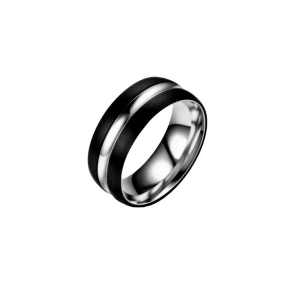 Zoëies relatie ring zilverkleurig met zwart rvs voor de man (20,7 mm, maat 11) - liefde - relaties - vrienden