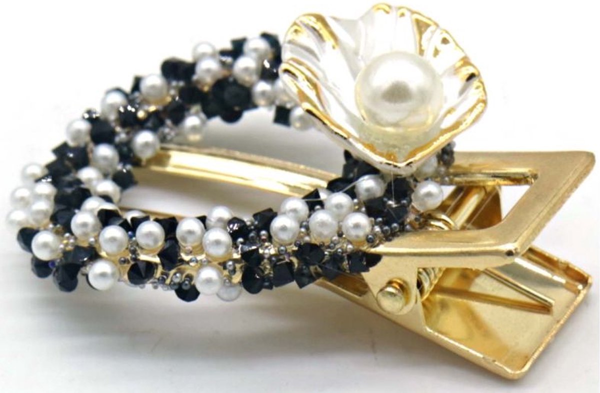 Haarklem Schelp en Parels - Haarclip - 5x4 cm - Zwart