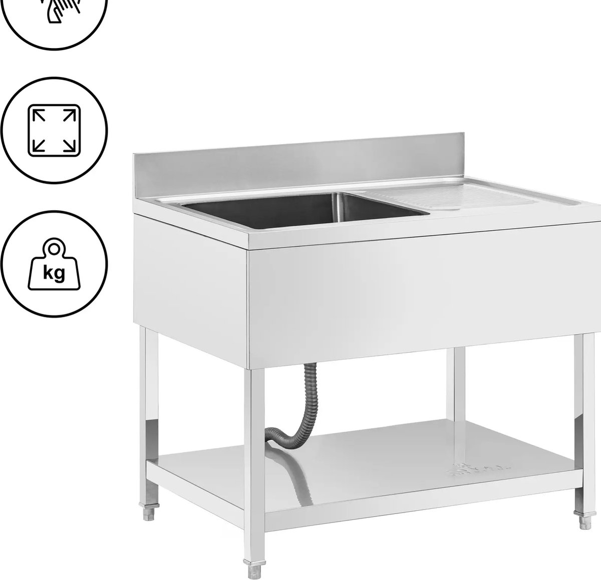 Royal Catering Rinse Table - 1 bekken - roestvrij staal - 100 x 70 x 97 cm - Royal Catering