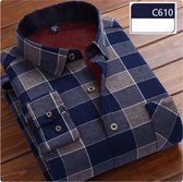 Geblokt flanellen overhemd - fleece gevoerd - blauw grijs - XL