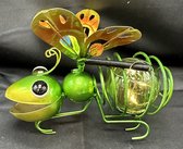 Metaal hangende solarlamp "vlinder" - Groen + meerkleurig - met 1 LED - Hangend en Staand model - hoogte 12 x 16 x 11 cm - Tuindecoratie - Tuinverlichting