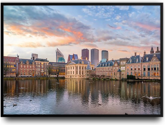 Den Haag Skyline Fotolijst met glas 40 x 50 cm - Prachtige kwaliteit - Foto - Poster - Harde lijst met Glazen plaat ervoor - inclusief ophangsysteem