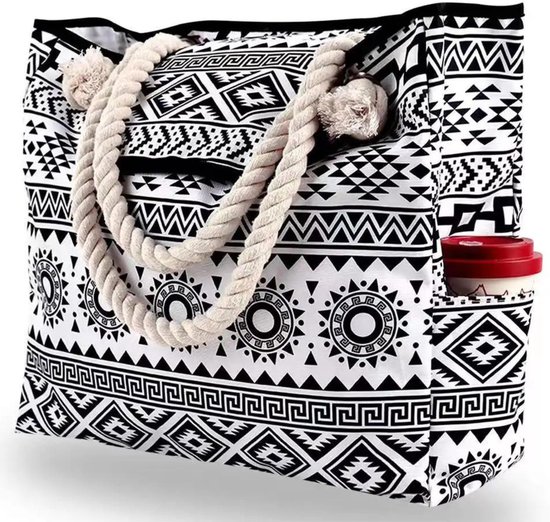 Pazzo Goods - Sac de Plage Capri - Zwart - Wit - XL - Sac de Plage - Grand Sac de Plage