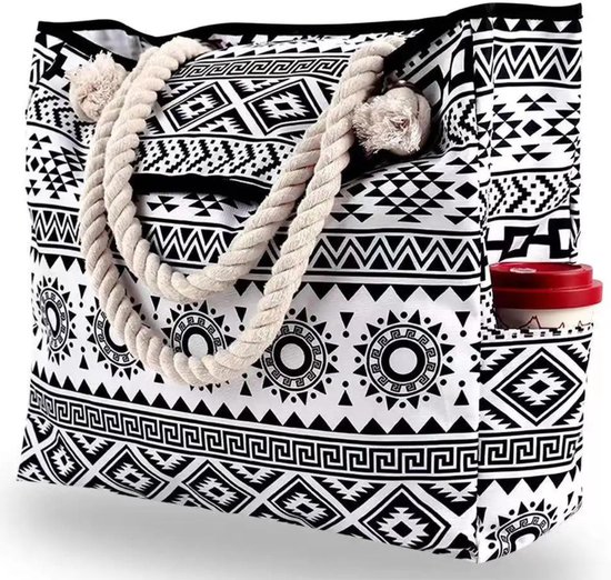 Pazzo Goods - Strandtas Capri - Zwart - Wit - XL - Beachbag - Grote Strandtas