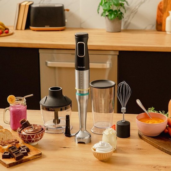Cecotec Stabmixer Katana TotalDestroy 1200XL Cream&Crush. 1200 W, 21 Geschwindigkeiten und Turbo, 4 Klingen mit schwarzem Titan, Spritzschutzhaube, extra langer Fuß, 800 ml Glas, Zubehörset. — afbeelding 5