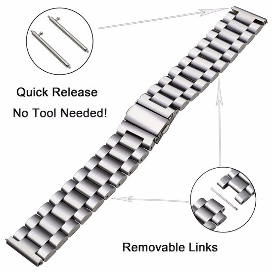 T.O.M. Horlogeband 20MM- Zilver -Roestvrij Staal Horlogeband- Voor Samsung Galaxy Watch 4, 5, 6 , of elke horloge met 20MM aanzetmaat