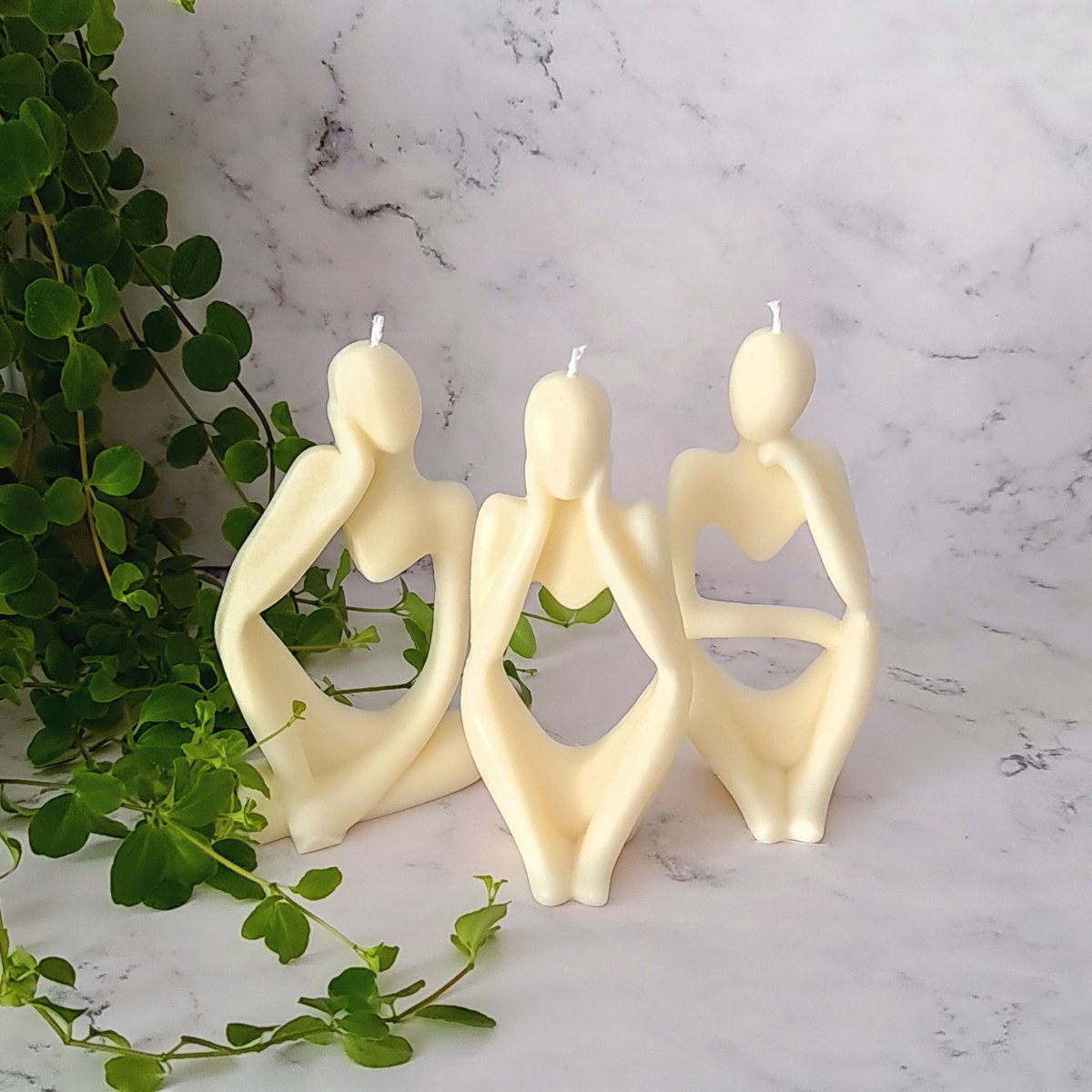Figuurkaars- Denkers-Standbeeld Kaars-Set van3 -Roomwit