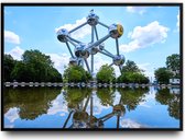 Brussel Atomium Fotolijst met glas 50 x 70 cm - Prachtige kwaliteit - Belgie - Foto - Poster - Harde lijst met Glazen plaat ervoor - inclusief ophangsysteem