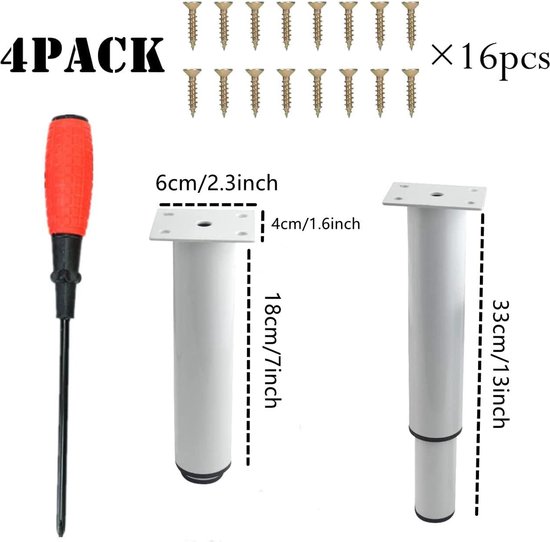 NCRGB 4 stuks Meubelpoten Metaal 8-12 cm,Verstelbare wit Meubelpoten,Instelbare Hoogte 0-40 mm,Belastbaar tot 800 kg,Meubelpoten voor Televisiekast,Bank, Leerstoel,Badkamerkast