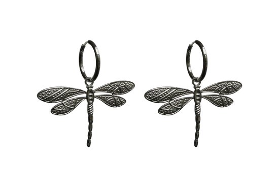 FlowJewels - oorbellen - libelle - dragonfly - stainless steel - zilver kleurig