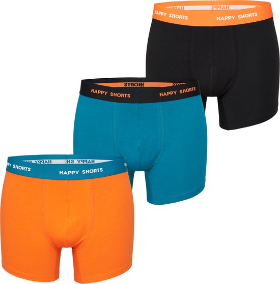 Happy Shorts Heren Boxershorts Trunks Oranje/Turquoise/Zwart 3-Pack - Maat XXL
